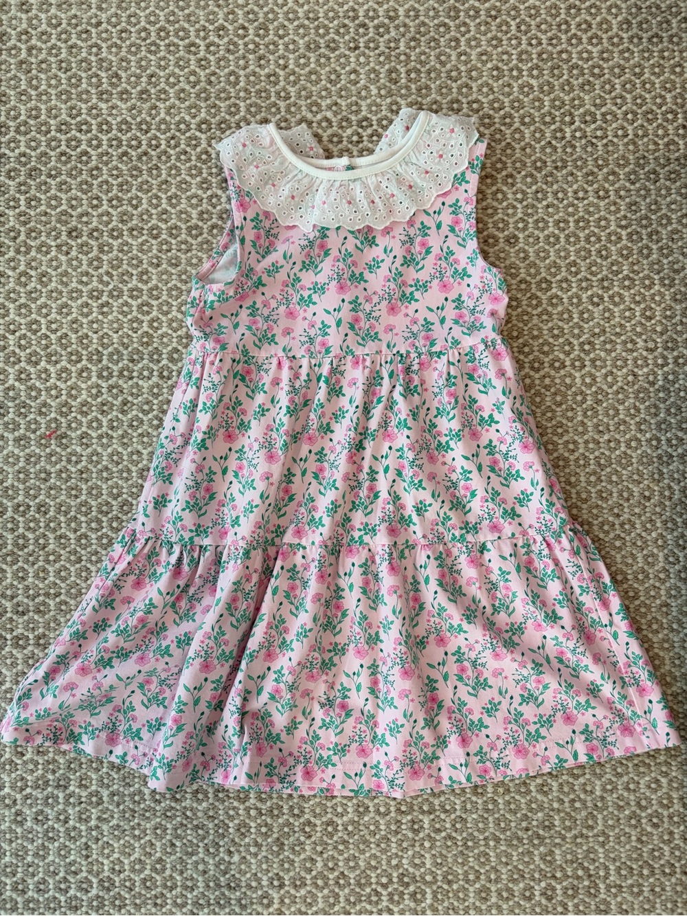 Florence Eiseman Pink Floral Dress with White Eyelet Collar